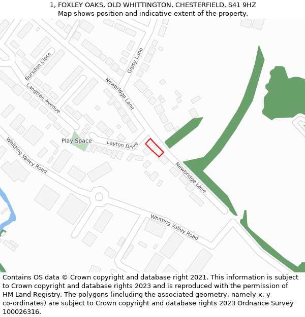 1, FOXLEY OAKS, OLD WHITTINGTON, CHESTERFIELD, S41 9HZ: Location map and indicative extent of plot