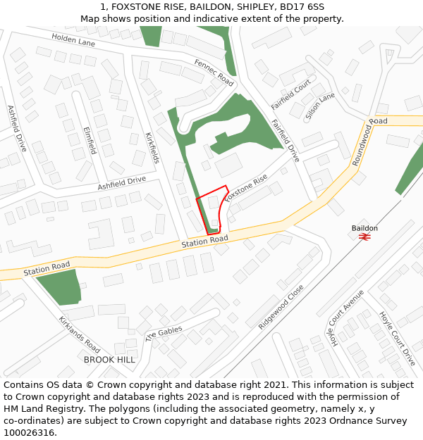 1, FOXSTONE RISE, BAILDON, SHIPLEY, BD17 6SS: Location map and indicative extent of plot