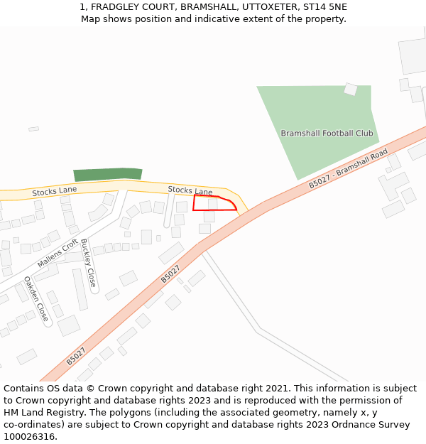 1, FRADGLEY COURT, BRAMSHALL, UTTOXETER, ST14 5NE: Location map and indicative extent of plot