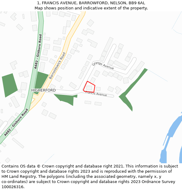 1, FRANCIS AVENUE, BARROWFORD, NELSON, BB9 6AL: Location map and indicative extent of plot