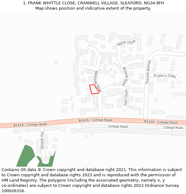 1, FRANK WHITTLE CLOSE, CRANWELL VILLAGE, SLEAFORD, NG34 8FH: Location map and indicative extent of plot