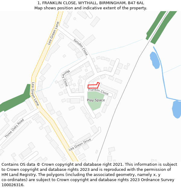 1, FRANKLIN CLOSE, WYTHALL, BIRMINGHAM, B47 6AL: Location map and indicative extent of plot