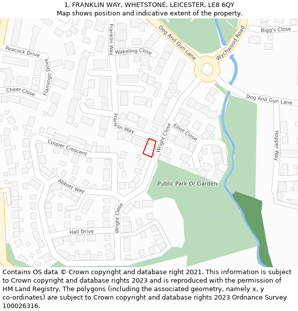 1, FRANKLIN WAY, WHETSTONE, LEICESTER, LE8 6QY: Location map and indicative extent of plot