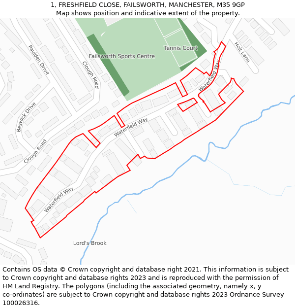 1, FRESHFIELD CLOSE, FAILSWORTH, MANCHESTER, M35 9GP: Location map and indicative extent of plot