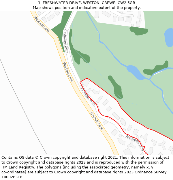 1, FRESHWATER DRIVE, WESTON, CREWE, CW2 5GR: Location map and indicative extent of plot