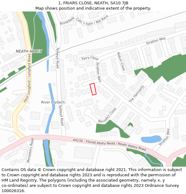 1, FRIARS CLOSE, NEATH, SA10 7JB: Location map and indicative extent of plot