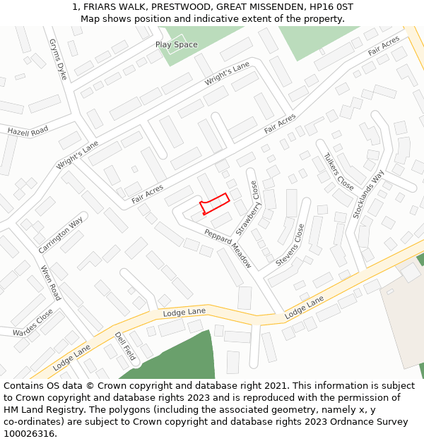1, FRIARS WALK, PRESTWOOD, GREAT MISSENDEN, HP16 0ST: Location map and indicative extent of plot