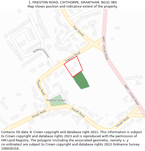 1, FRIESTON ROAD, CAYTHORPE, GRANTHAM, NG32 3BX: Location map and indicative extent of plot