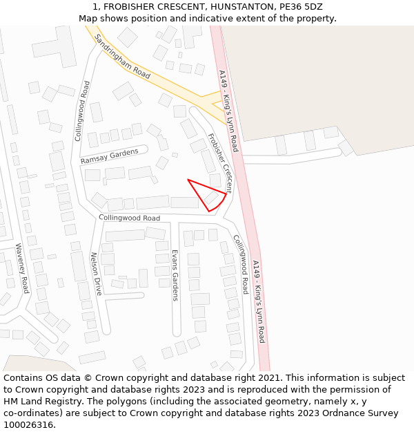 1, FROBISHER CRESCENT, HUNSTANTON, PE36 5DZ: Location map and indicative extent of plot