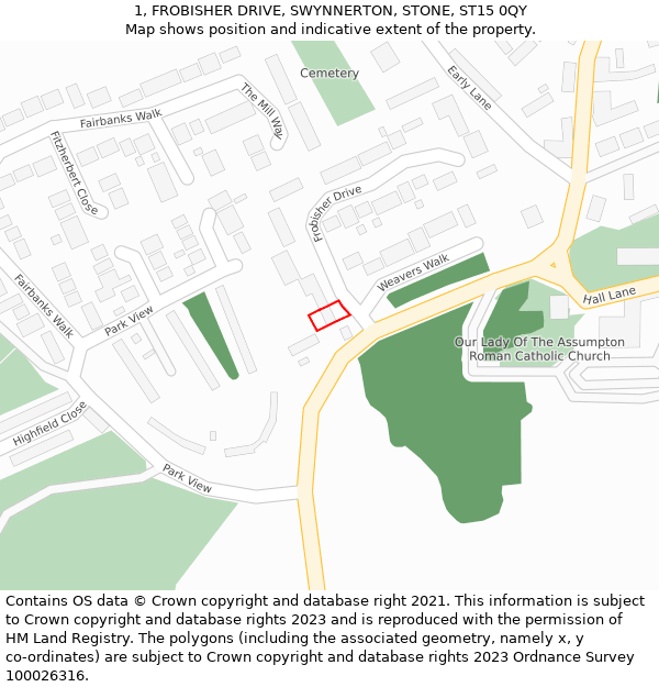 1, FROBISHER DRIVE, SWYNNERTON, STONE, ST15 0QY: Location map and indicative extent of plot