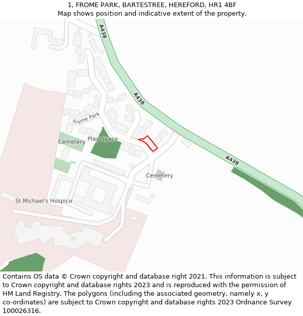 1, FROME PARK, BARTESTREE, HEREFORD, HR1 4BF: Location map and indicative extent of plot