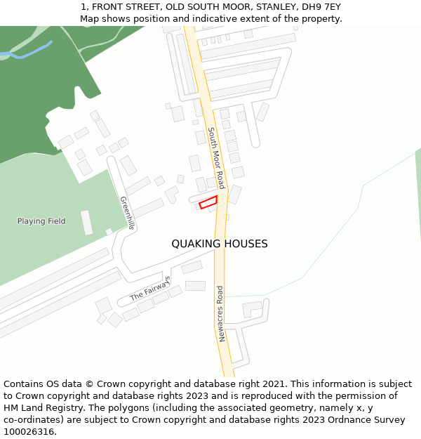 1, FRONT STREET, OLD SOUTH MOOR, STANLEY, DH9 7EY: Location map and indicative extent of plot