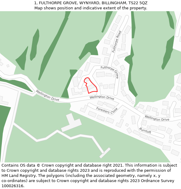 1, FULTHORPE GROVE, WYNYARD, BILLINGHAM, TS22 5QZ: Location map and indicative extent of plot