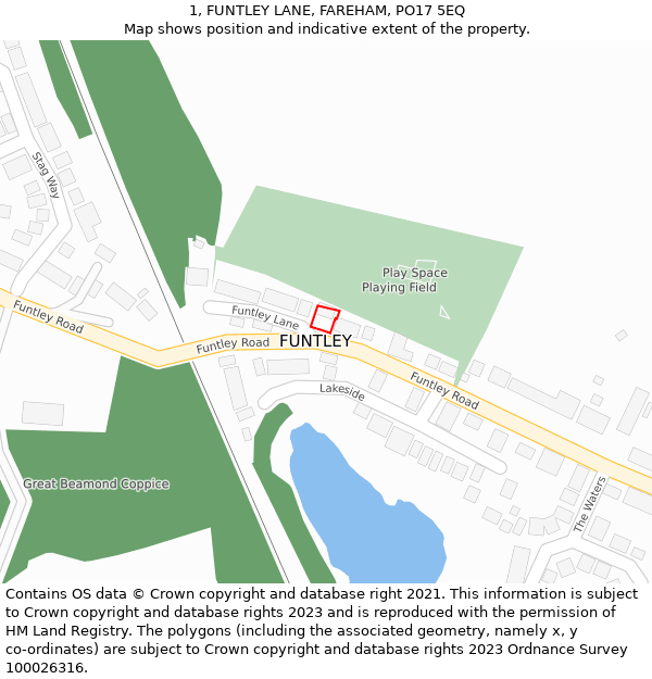 1, FUNTLEY LANE, FAREHAM, PO17 5EQ: Location map and indicative extent of plot