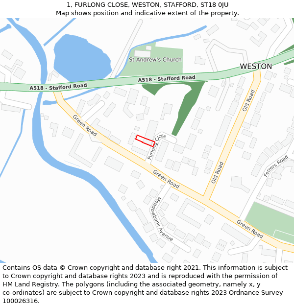 1, FURLONG CLOSE, WESTON, STAFFORD, ST18 0JU: Location map and indicative extent of plot