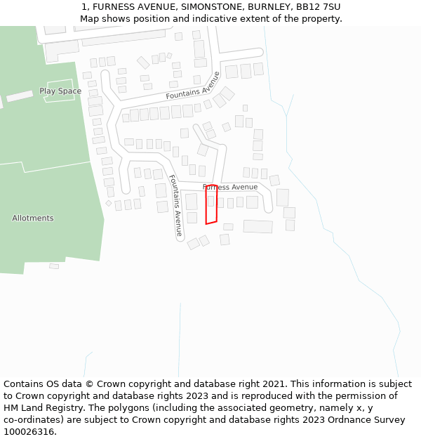 1, FURNESS AVENUE, SIMONSTONE, BURNLEY, BB12 7SU: Location map and indicative extent of plot