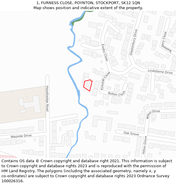 1, FURNESS CLOSE, POYNTON, STOCKPORT, SK12 1QN: Location map and indicative extent of plot