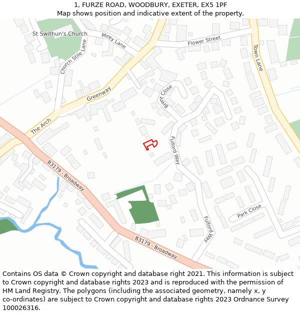 1, FURZE ROAD, WOODBURY, EXETER, EX5 1PF: Location map and indicative extent of plot