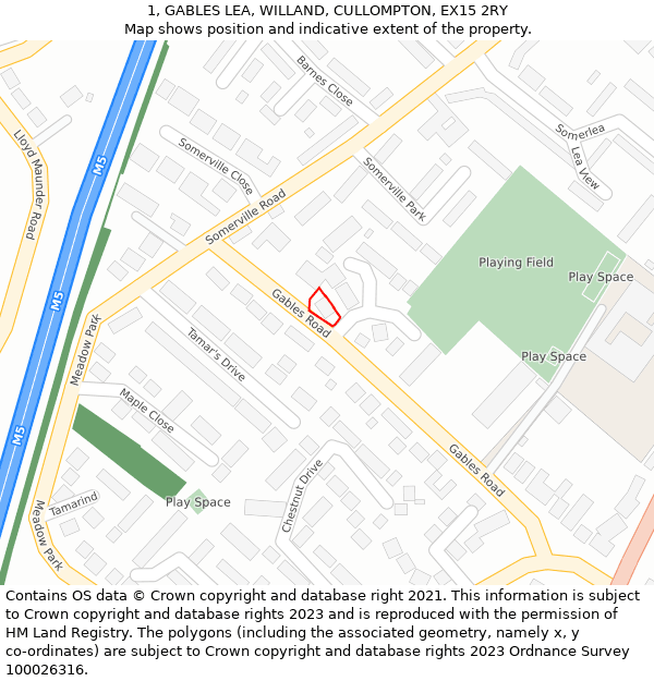 1, GABLES LEA, WILLAND, CULLOMPTON, EX15 2RY: Location map and indicative extent of plot