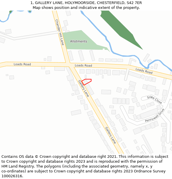 1, GALLERY LANE, HOLYMOORSIDE, CHESTERFIELD, S42 7ER: Location map and indicative extent of plot