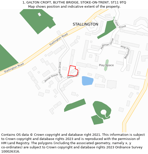 1, GALTON CROFT, BLYTHE BRIDGE, STOKE-ON-TRENT, ST11 9TQ: Location map and indicative extent of plot