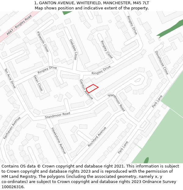 1, GANTON AVENUE, WHITEFIELD, MANCHESTER, M45 7LT: Location map and indicative extent of plot
