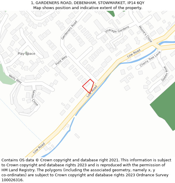 1, GARDENERS ROAD, DEBENHAM, STOWMARKET, IP14 6QY: Location map and indicative extent of plot