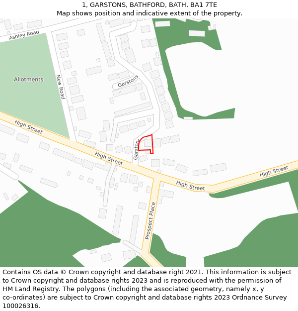 1, GARSTONS, BATHFORD, BATH, BA1 7TE: Location map and indicative extent of plot