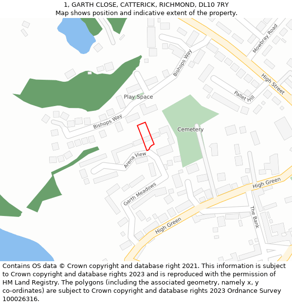 1, GARTH CLOSE, CATTERICK, RICHMOND, DL10 7RY: Location map and indicative extent of plot