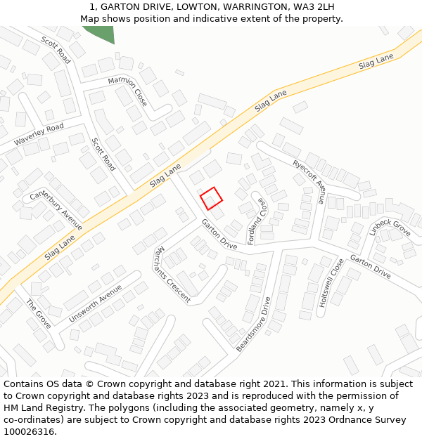 1, GARTON DRIVE, LOWTON, WARRINGTON, WA3 2LH: Location map and indicative extent of plot