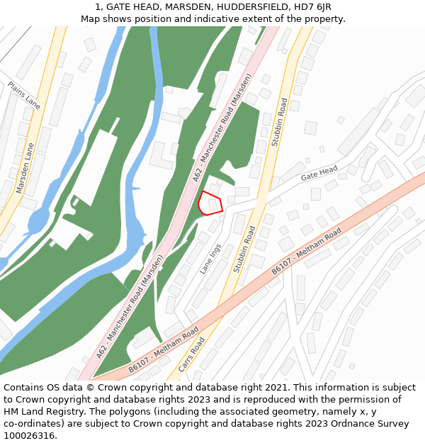1, GATE HEAD, MARSDEN, HUDDERSFIELD, HD7 6JR: Location map and indicative extent of plot