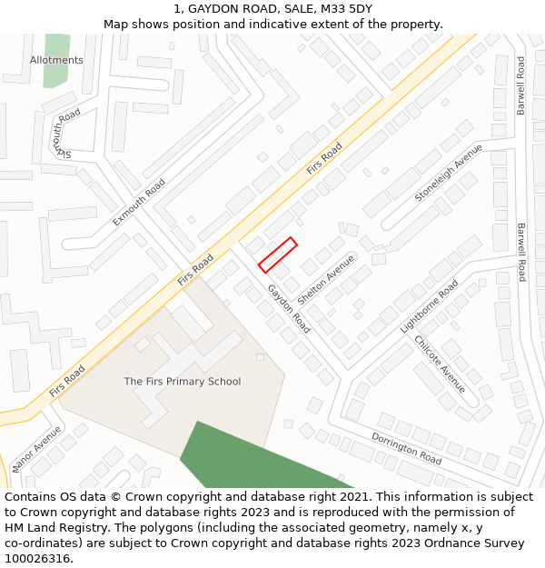 1, GAYDON ROAD, SALE, M33 5DY: Location map and indicative extent of plot