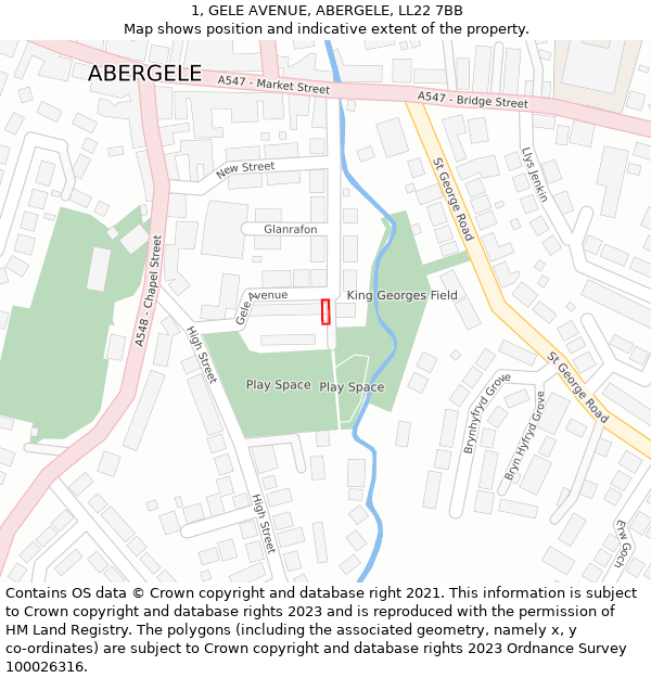 1, GELE AVENUE, ABERGELE, LL22 7BB: Location map and indicative extent of plot