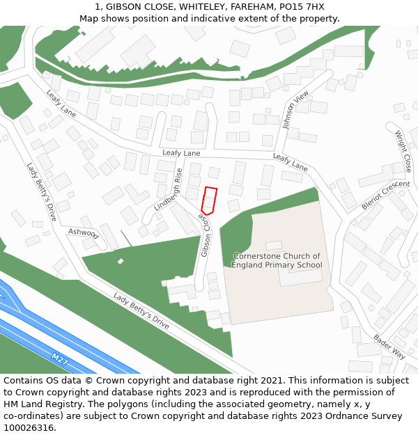 1, GIBSON CLOSE, WHITELEY, FAREHAM, PO15 7HX: Location map and indicative extent of plot