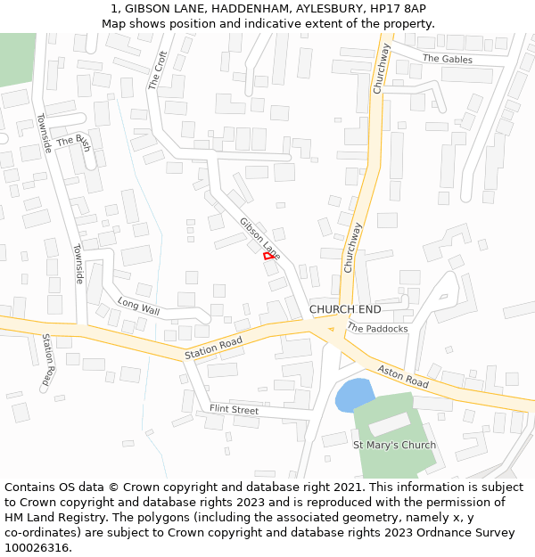 1, GIBSON LANE, HADDENHAM, AYLESBURY, HP17 8AP: Location map and indicative extent of plot