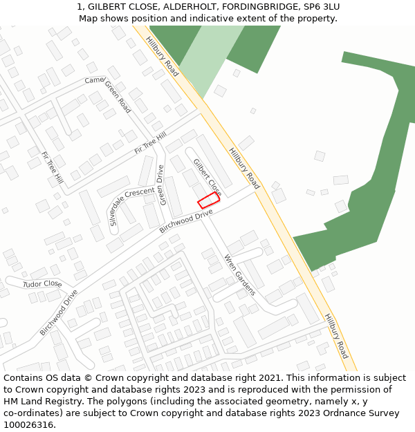 1, GILBERT CLOSE, ALDERHOLT, FORDINGBRIDGE, SP6 3LU: Location map and indicative extent of plot