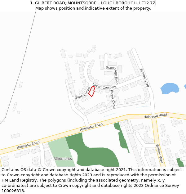 1, GILBERT ROAD, MOUNTSORREL, LOUGHBOROUGH, LE12 7ZJ: Location map and indicative extent of plot