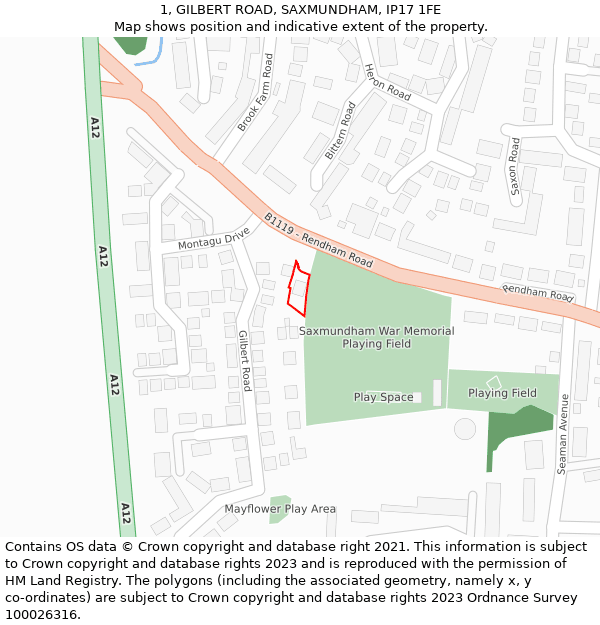 1, GILBERT ROAD, SAXMUNDHAM, IP17 1FE: Location map and indicative extent of plot