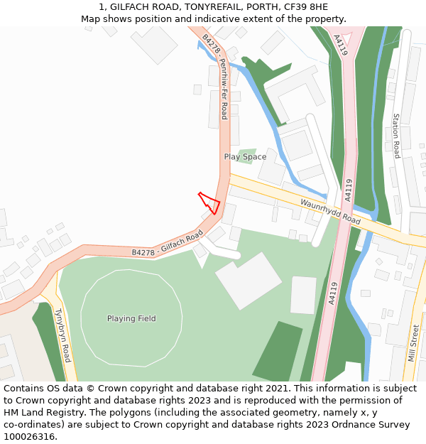 1, GILFACH ROAD, TONYREFAIL, PORTH, CF39 8HE: Location map and indicative extent of plot