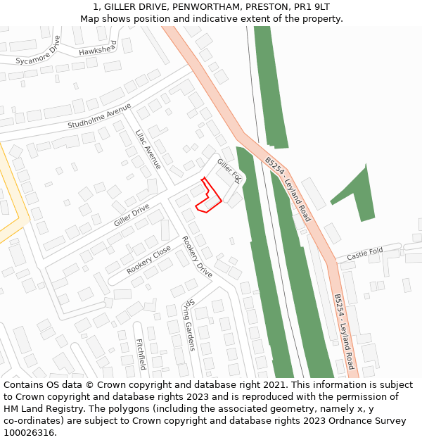 1, GILLER DRIVE, PENWORTHAM, PRESTON, PR1 9LT: Location map and indicative extent of plot