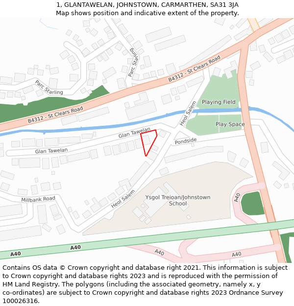 1, GLANTAWELAN, JOHNSTOWN, CARMARTHEN, SA31 3JA: Location map and indicative extent of plot
