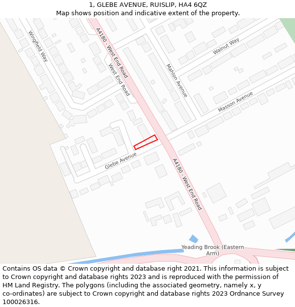 1, GLEBE AVENUE, RUISLIP, HA4 6QZ: Location map and indicative extent of plot