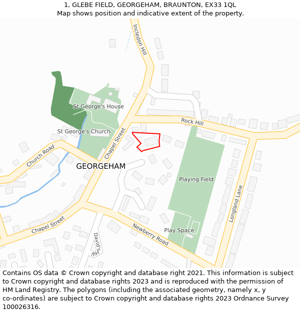 1, GLEBE FIELD, GEORGEHAM, BRAUNTON, EX33 1QL: Location map and indicative extent of plot