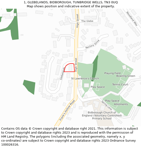 1, GLEBELANDS, BIDBOROUGH, TUNBRIDGE WELLS, TN3 0UQ: Location map and indicative extent of plot