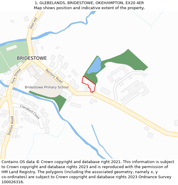 1, GLEBELANDS, BRIDESTOWE, OKEHAMPTON, EX20 4ER: Location map and indicative extent of plot