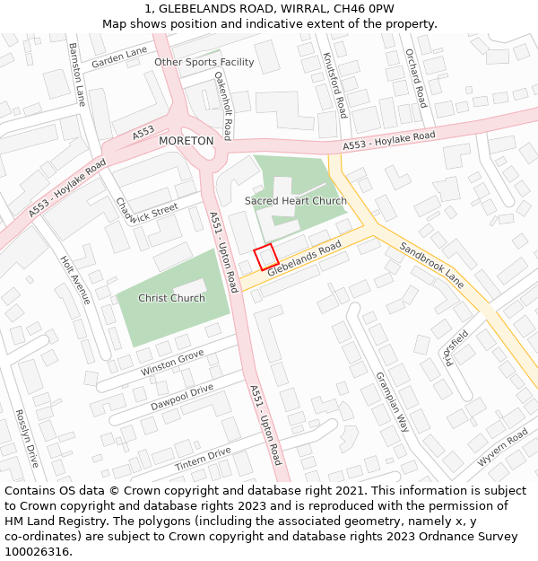 1, GLEBELANDS ROAD, WIRRAL, CH46 0PW: Location map and indicative extent of plot