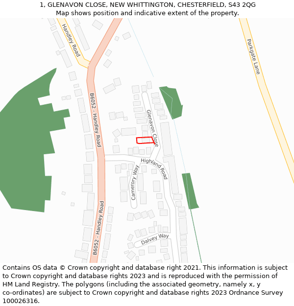 1, GLENAVON CLOSE, NEW WHITTINGTON, CHESTERFIELD, S43 2QG: Location map and indicative extent of plot