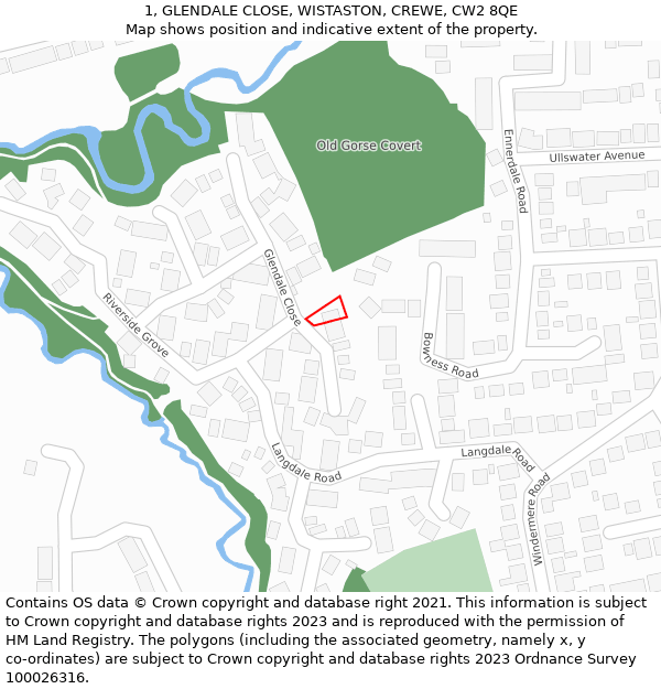 1, GLENDALE CLOSE, WISTASTON, CREWE, CW2 8QE: Location map and indicative extent of plot