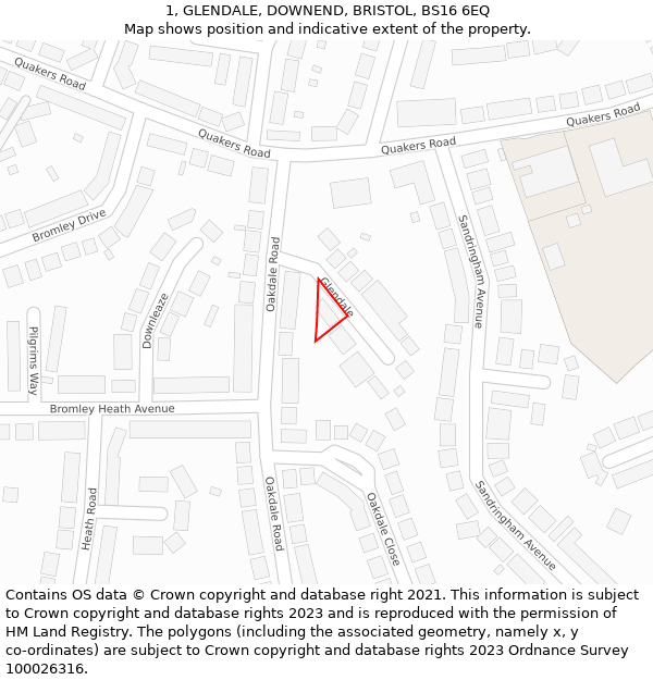 1, GLENDALE, DOWNEND, BRISTOL, BS16 6EQ: Location map and indicative extent of plot