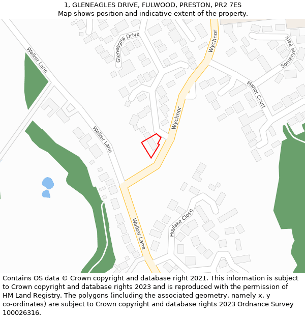 1, GLENEAGLES DRIVE, FULWOOD, PRESTON, PR2 7ES: Location map and indicative extent of plot